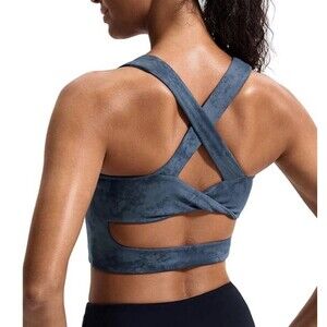 Sport Bra Medium Blue White Activewear Yoga Tie Dye Criss Cross Top